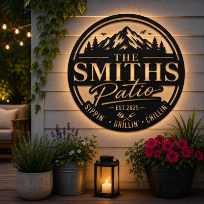 Personalized LED Metal Patio Sign, Backyard Patio Decor, Backyard Grill and Chill Decor, Gift for dad