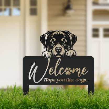 Welcome Yard Stake with Dog - Add Charm to Your Garden - Welcoming Lawn Ornament - Cute Puppy Metal Sign Art - Perfect Dog Lovers Gift