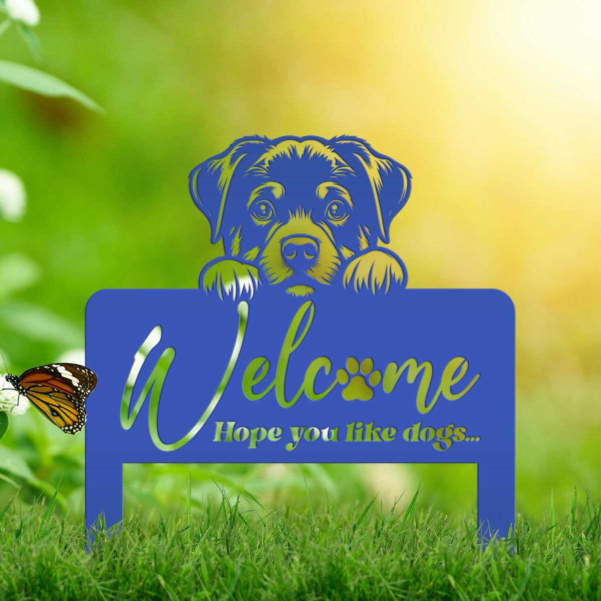 Welcome Yard Stake with Dog - Add Charm to Your Garden - Welcoming Lawn Ornament - Cute Puppy Metal Sign Art - Perfect Dog Lovers Gift