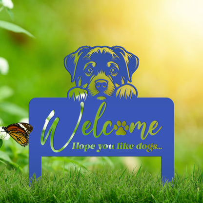 Welcome Yard Stake with Dog - Add Charm to Your Garden - Welcoming Lawn Ornament - Cute Puppy Metal Sign Art - Perfect Dog Lovers Gift