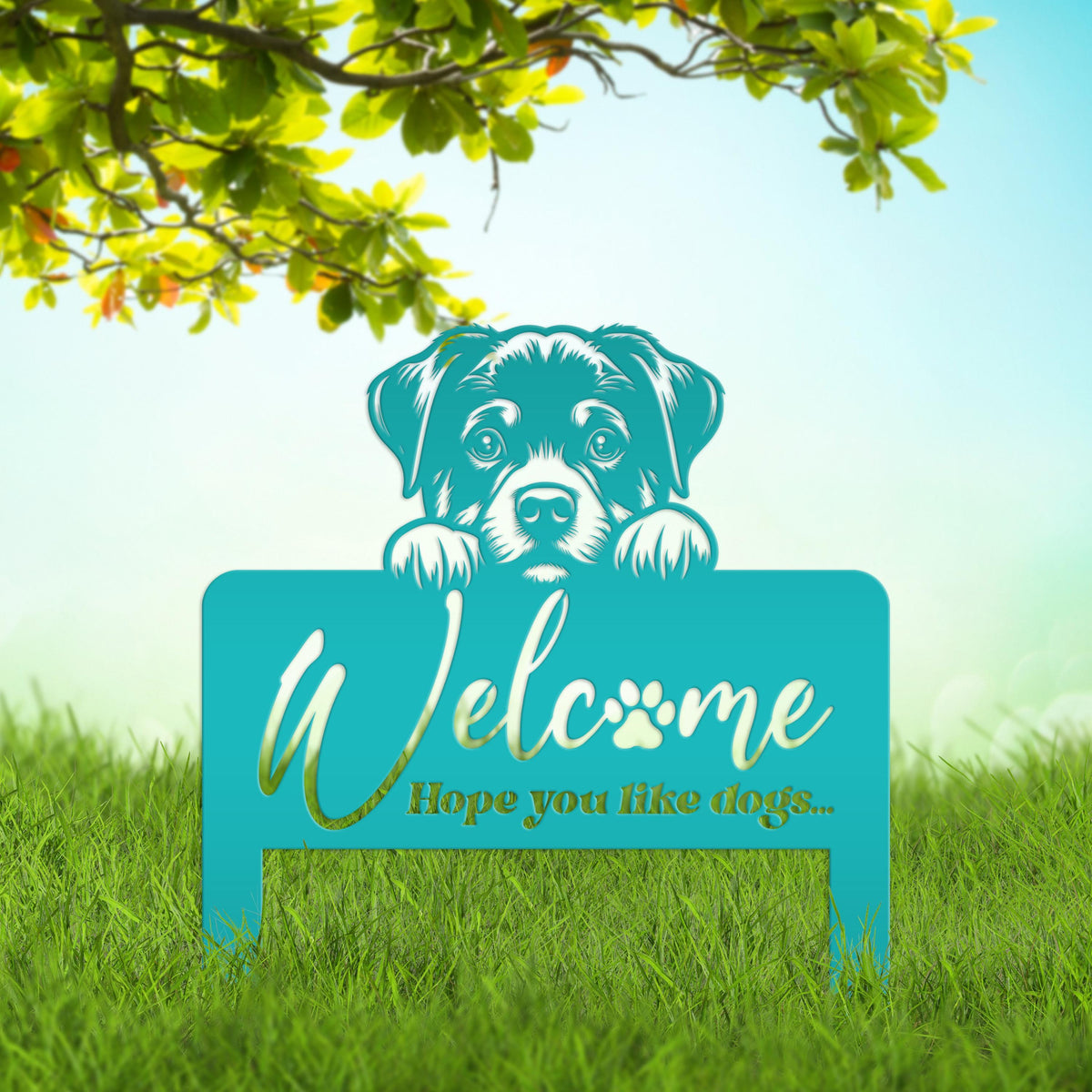 Welcome Yard Stake with Dog - Add Charm to Your Garden - Welcoming Lawn Ornament - Cute Puppy Metal Sign Art - Perfect Dog Lovers Gift