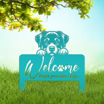 Welcome Yard Stake with Dog - Add Charm to Your Garden - Welcoming Lawn Ornament - Cute Puppy Metal Sign Art - Perfect Dog Lovers Gift