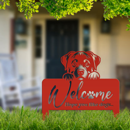 Welcome Yard Stake with Dog - Add Charm to Your Garden - Welcoming Lawn Ornament - Cute Puppy Metal Sign Art - Perfect Dog Lovers Gift