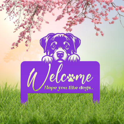 Welcome Yard Stake with Dog - Add Charm to Your Garden - Welcoming Lawn Ornament - Cute Puppy Metal Sign Art - Perfect Dog Lovers Gift