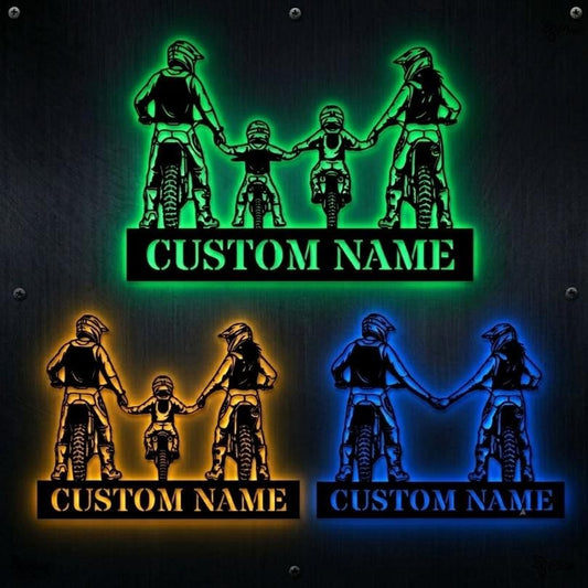 Personalized Dirt Bike LED Sign, Custom Motocross Family Night Light, Motorcycle Rider Name Wall Decor