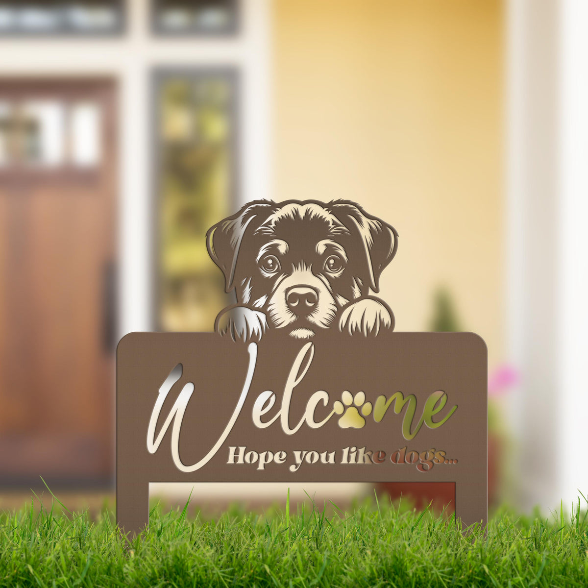 Welcome Yard Stake with Dog - Add Charm to Your Garden - Welcoming Lawn Ornament - Cute Puppy Metal Sign Art - Perfect Dog Lovers Gift