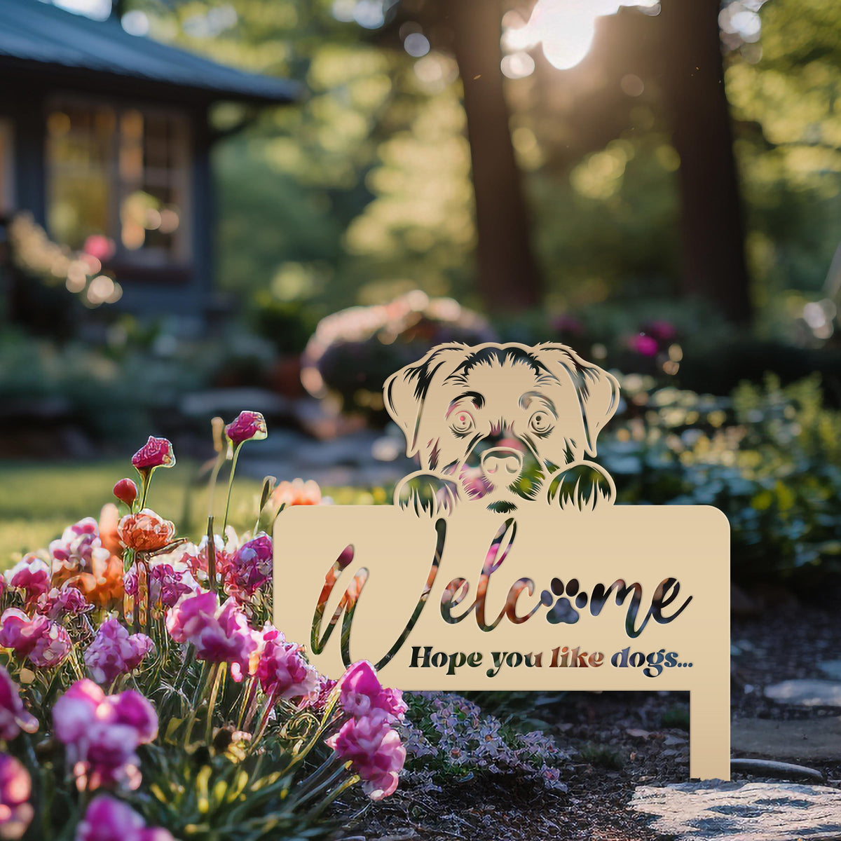 Welcome Yard Stake with Dog - Add Charm to Your Garden - Welcoming Lawn Ornament - Cute Puppy Metal Sign Art - Perfect Dog Lovers Gift