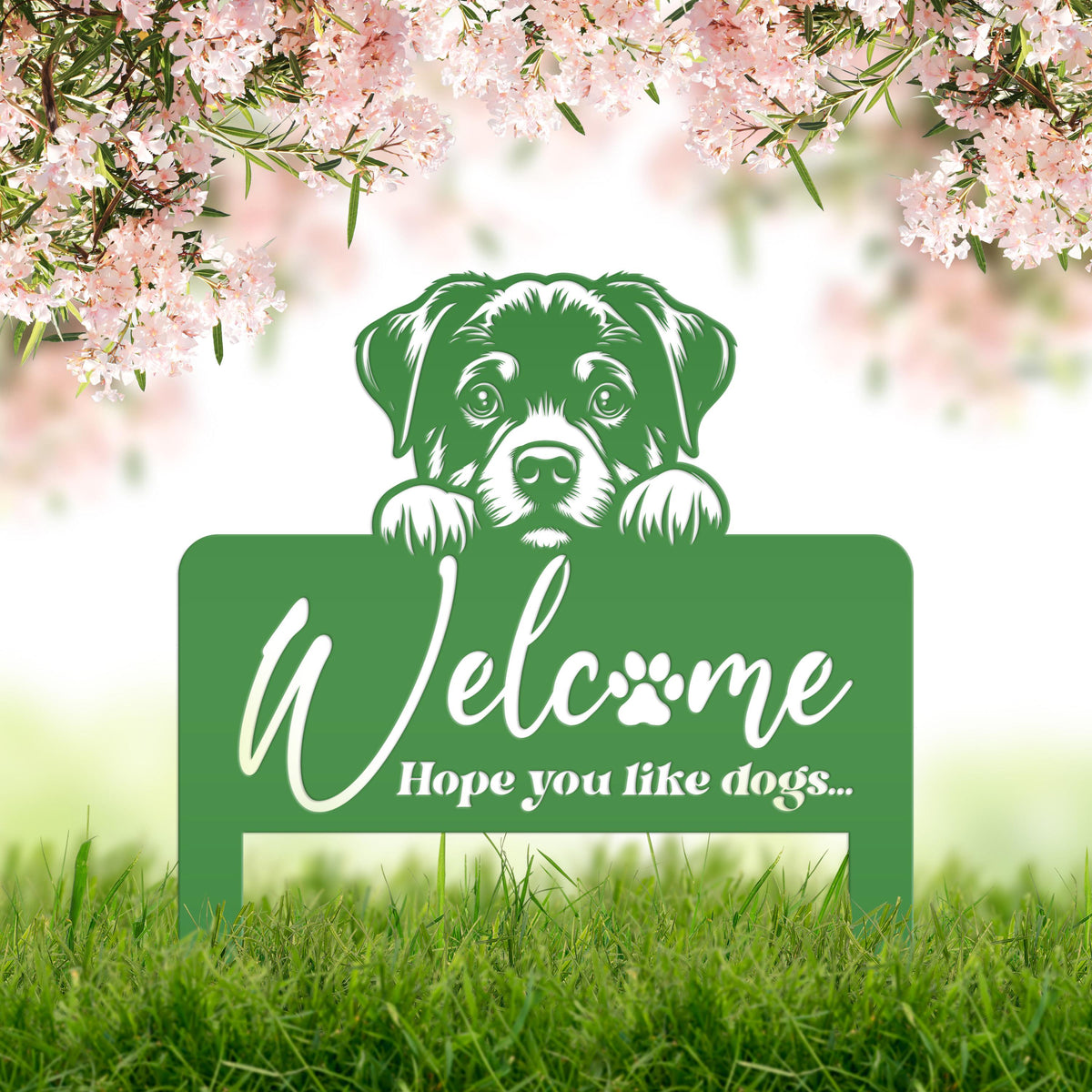 Welcome Yard Stake with Dog - Add Charm to Your Garden - Welcoming Lawn Ornament - Cute Puppy Metal Sign Art - Perfect Dog Lovers Gift