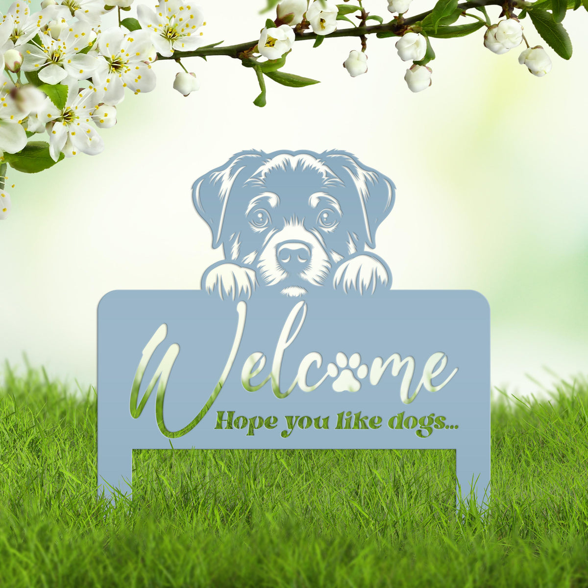 Welcome Yard Stake with Dog - Add Charm to Your Garden - Welcoming Lawn Ornament - Cute Puppy Metal Sign Art - Perfect Dog Lovers Gift