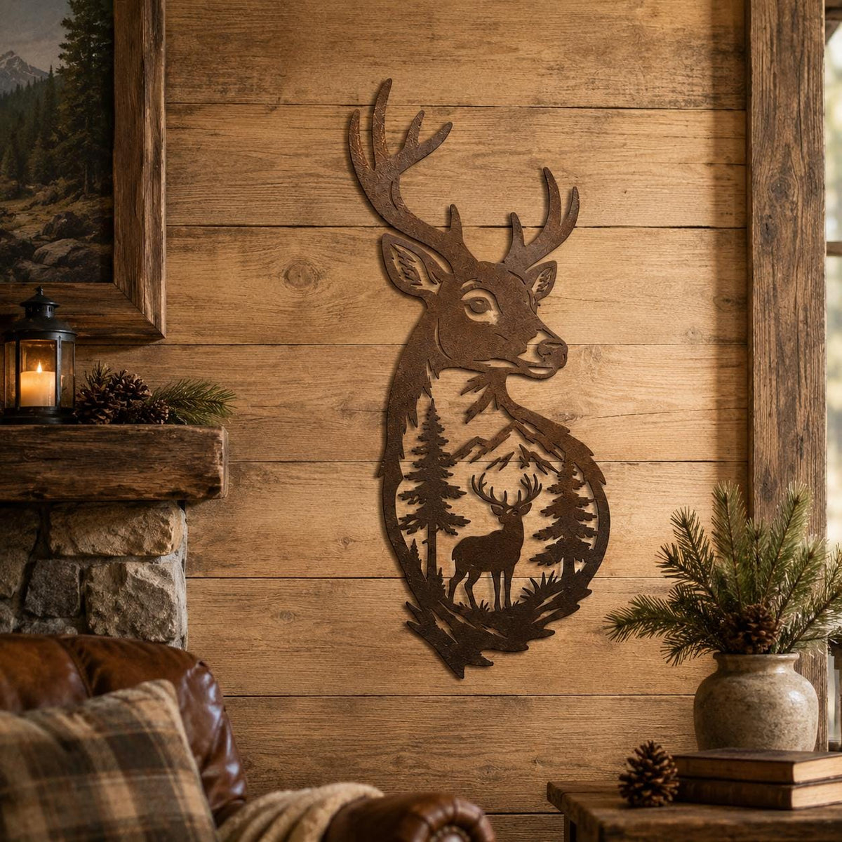 Deer Head Metal Wall Art, 3 Design Options, Rustic Mountain Cabin Lodge Decor Gift For Hunter