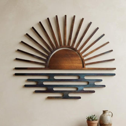 Sunburst Metal Wall Art, Rustic Sunrise Decor, UV Printed Aluminum Sign