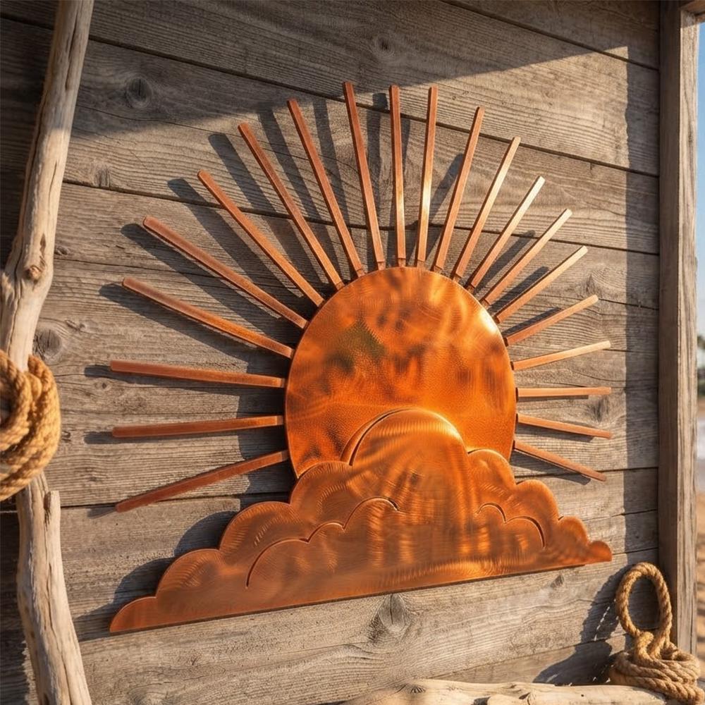 Sunburst Metal Wall Art, Rustic Sunrise Decor, UV Printed Aluminum Sign