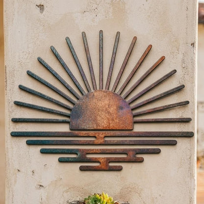 Sunburst Metal Wall Art, Rustic Sunrise Decor, UV Printed Aluminum Sign