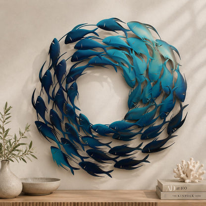 School of Fish Metal Wall Art, Coastal Ocean Decor, UV Printed Aluminum Hanging