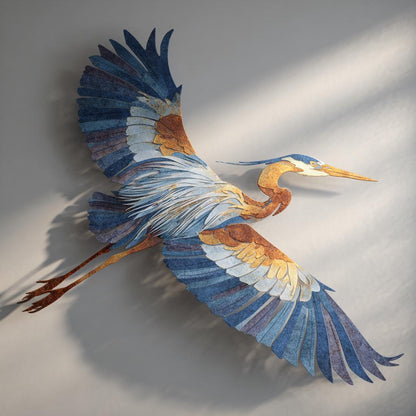 Flying Heron Metal Wall Art, UV Printed Aluminum Bird Decor, Coastal Garden Patio Sign