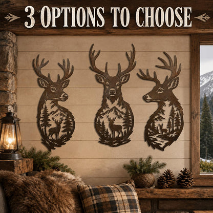 Deer Head Metal Wall Art, 3 Design Options, Rustic Mountain Cabin Lodge Decor Gift For Hunter