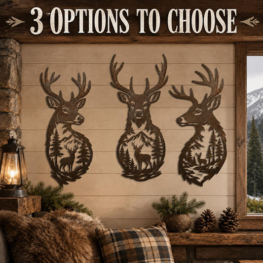 Deer Head Metal Wall Art, 3 Design Options, Rustic Mountain Cabin Lodge Decor Gift For Hunter
