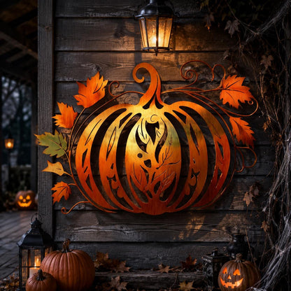 Halloween Pumpkin Metal Wall Art, UV Printed Aluminum Decor, Rustic Fall Porch Sign