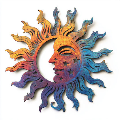 Celestial Sun Moon Metal Wall Art, UV Printed Aluminum Garden Decor
