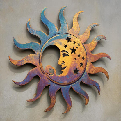 Celestial Sun Moon Metal Wall Art, UV Printed Aluminum Garden Decor