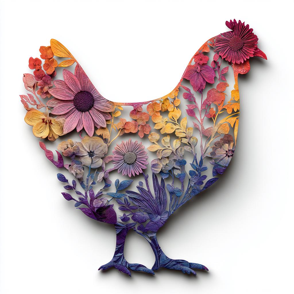 Floral Chicken Metal Wall Art, Rustic Farmhouse Hen Decor, UV Printed Aluminum Hanging