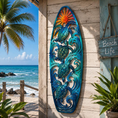 Coastal Sea Turtle Metal Wall Art, UV Printed Aluminum Ocean Decor