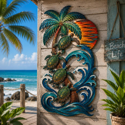 Coastal Sea Turtle Metal Wall Art, UV Printed Aluminum Ocean Decor