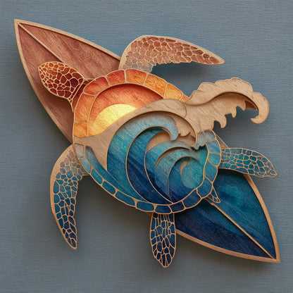 Coastal Sea Turtle Metal Wall Art, UV Printed Aluminum Ocean Decor
