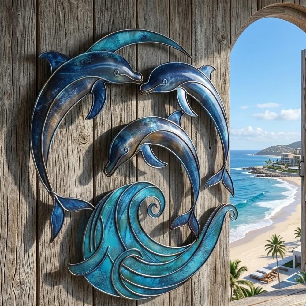 Dolphin Coastal Metal Wall Art, UV Printed Aluminum Ocean Decor