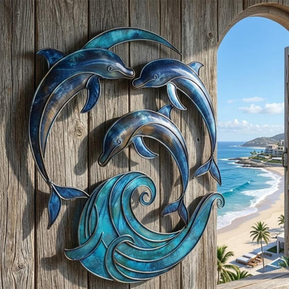 Dolphin Coastal Metal Wall Art, UV Printed Aluminum Ocean Decor