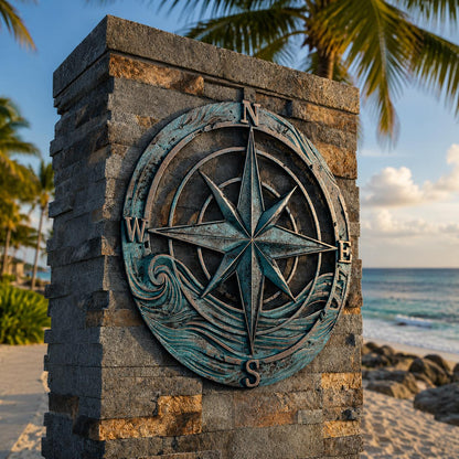 Nautical Compass Rose Metal Wall Art, Coastal Beach Decor, UV Printed Aluminum Sign