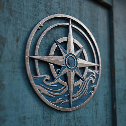 Nautical Compass Rose Metal Wall Art, Coastal Beach Decor, UV Printed Aluminum Sign