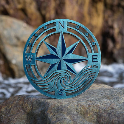 Nautical Compass Rose Metal Wall Art, Coastal Beach Decor, UV Printed Aluminum Sign