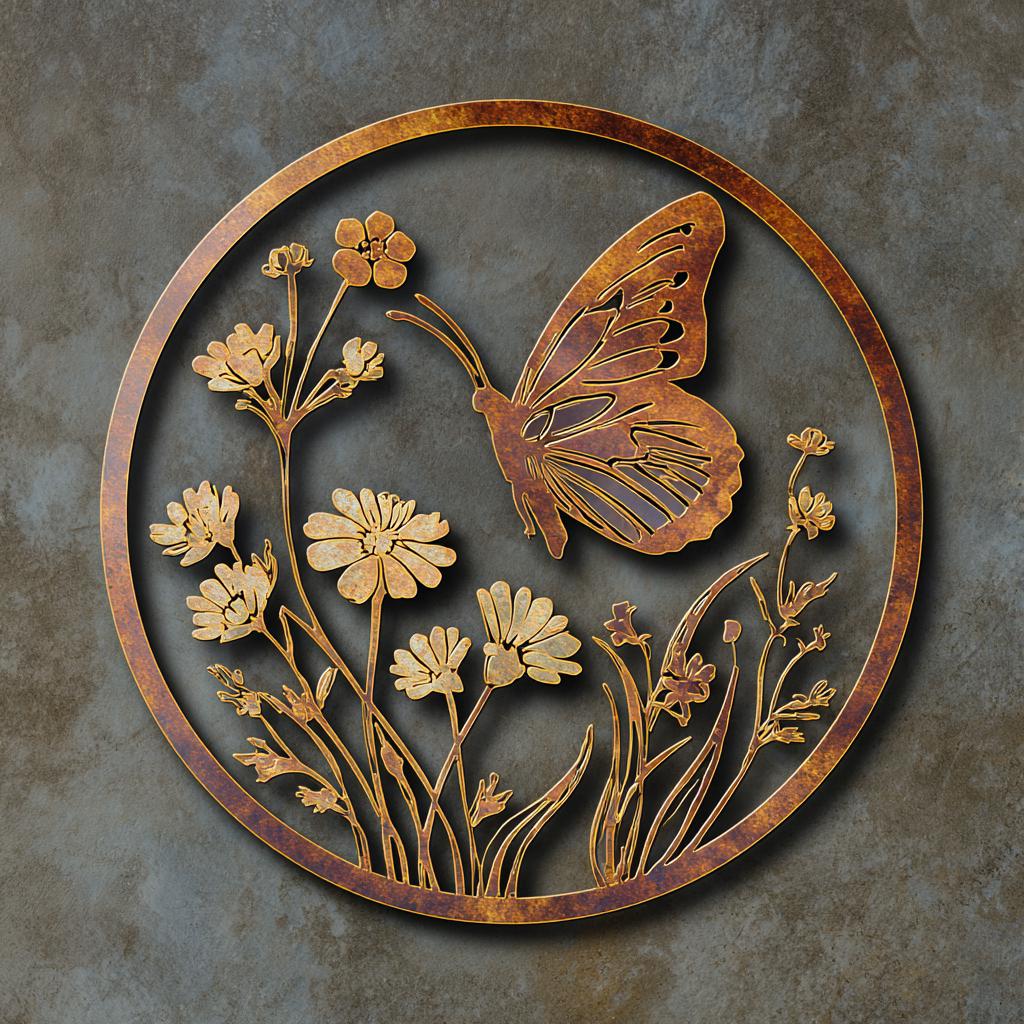 Butterfly Wildflower Metal Wall Art, UV Printed Aluminum Garden Decor