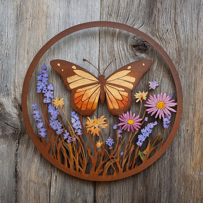 Butterfly Wildflower Metal Wall Art, UV Printed Aluminum Garden Decor