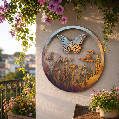 Butterfly Wildflower Metal Wall Art, UV Printed Aluminum Garden Decor