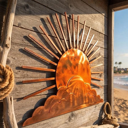 Sunburst Metal Wall Art, Rustic Sunrise Decor, UV Printed Aluminum Sign