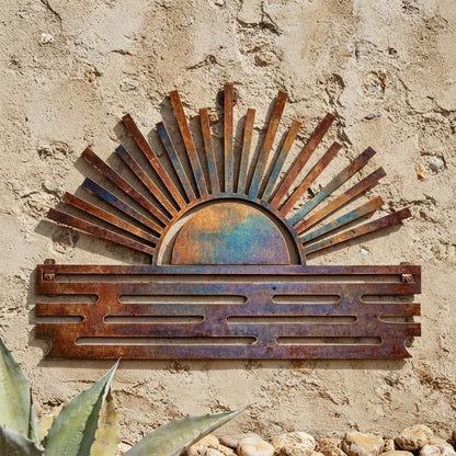 Sunburst Metal Wall Art, Rustic Sunrise Decor, UV Printed Aluminum Sign