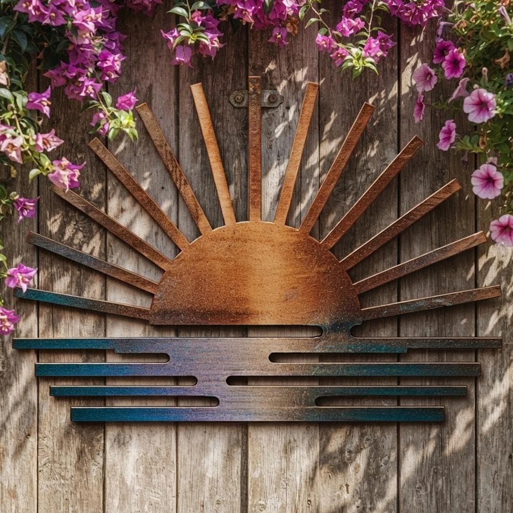 Sunburst Metal Wall Art, Rustic Sunrise Decor, UV Printed Aluminum Sign