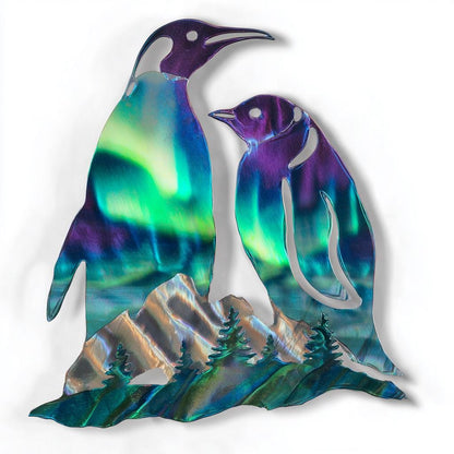 Aurora Penguin Metal Wall Art, UV Printed Aluminum Wildlife Decor