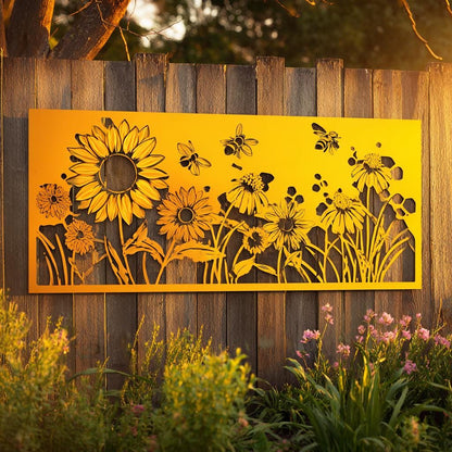 Sunflower Bee Metal Wall Art, UV Printed Aluminum Garden Decor Sign