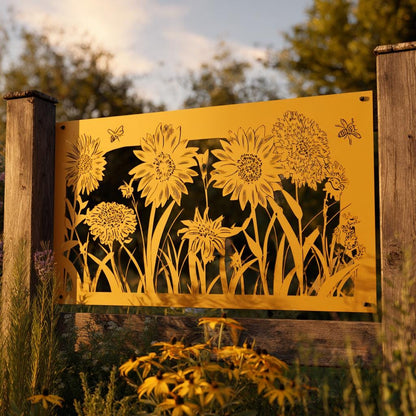 Sunflower Bee Metal Wall Art, UV Printed Aluminum Garden Decor Sign