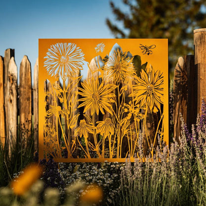 Sunflower Bee Metal Wall Art, UV Printed Aluminum Garden Decor Sign