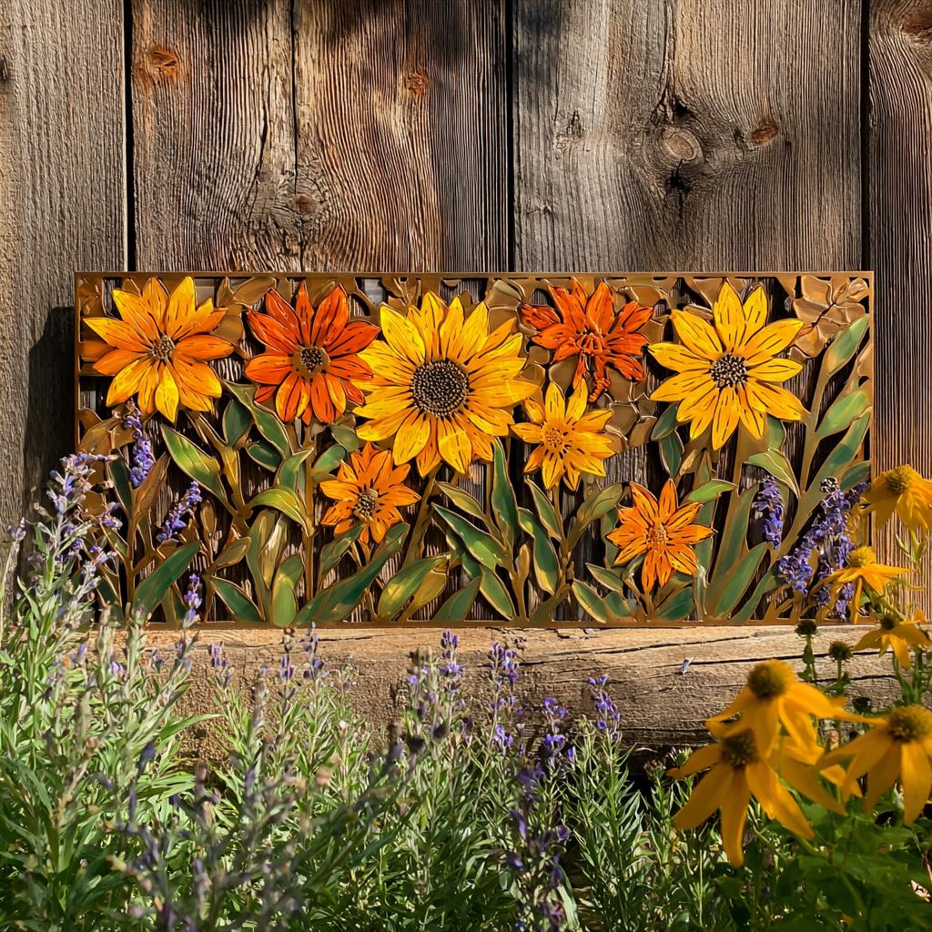 Sunflower Bee Metal Wall Art, UV Printed Aluminum Garden Decor Sign