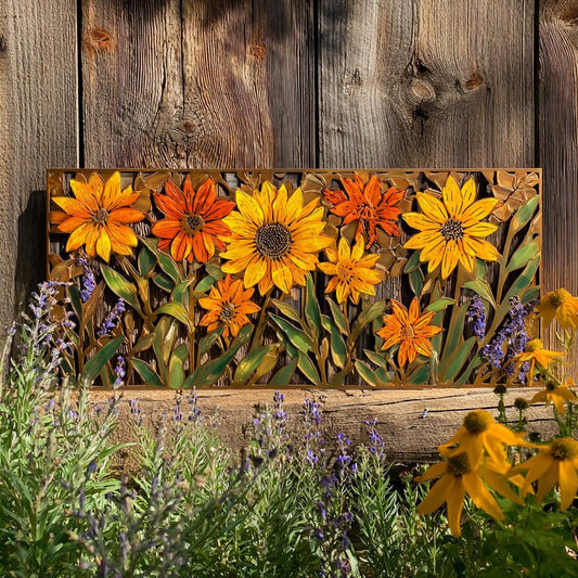 Sunflower Bee Metal Wall Art, UV Printed Aluminum Garden Decor Sign