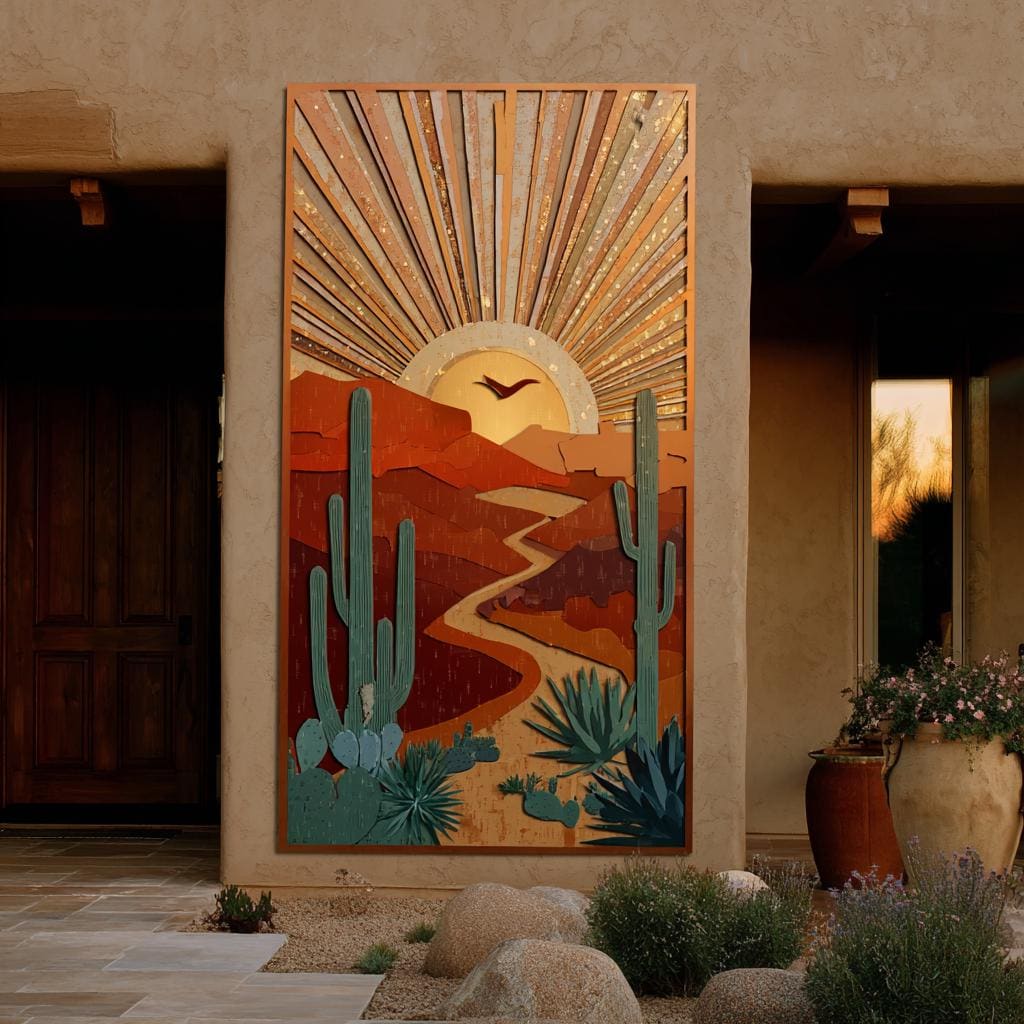 Southwest Sun Metal Wall Art, Desert Landscape Decor, UV Printed Aluminum Hanging Sign