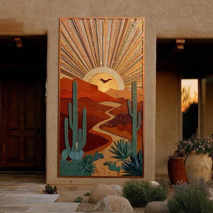 Southwest Sun Metal Wall Art, Desert Landscape Decor, UV Printed Aluminum Hanging Sign