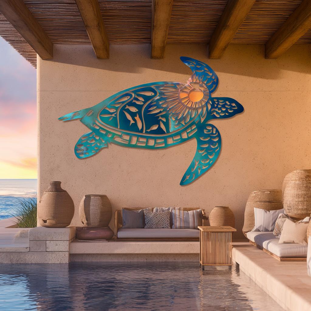 Sea Turtle Metal Wall Art, Coastal Beach House Decor, UV Printed Aluminum Sign
