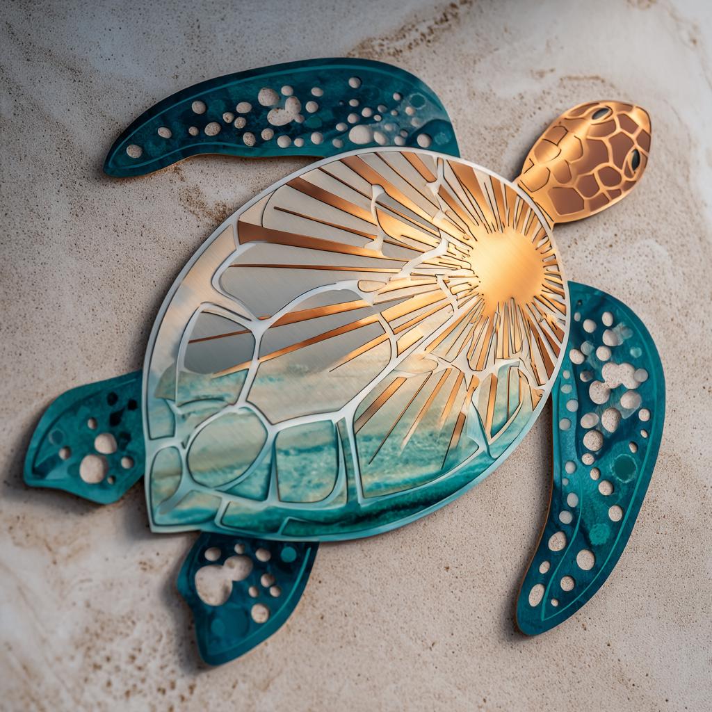 Sea Turtle Metal Wall Art, Coastal Beach House Decor, UV Printed Aluminum Sign