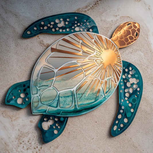 Sea Turtle Metal Wall Art, Coastal Beach House Decor, UV Printed Aluminum Sign